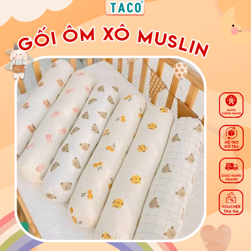 Gối Ôm Dài Cho Bé Taco Vải Xô Muslin Cao Cấp | Gối Ngủ Sơ Sinh Mềm Mại Thoáng Khí Từ Organic Tự Nhiên