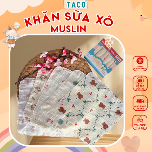 Hộp 6 Khăn Sữa Muslin Cotton Cao Cấp | Mềm Mịn, Thấm Hút Tốt, An Toàn Cho Bé Sơ Sinh Toàn Diện, Bền Đẹp