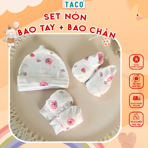 Set Mũ + Bao Tay + Bao Chân Sơ Sinh Chất Đẹp, Nhiều Họa Tiết | Mềm Mại, An Toàn Cho Bé Yêu Nhất