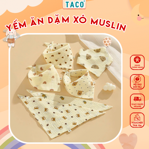 Set 2 Cái Yếm Ăn Dặm Muslin 4 Lớp – Mềm Mại, Thoáng Khí, Kháng Khuẩn Tự Nhiên Cho Bé Từ 0-12 Tháng Tuổi