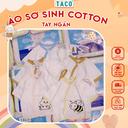 Áo Sơ Sinh Ngắn Tay Cotton Mềm Mát Họa Tiết Cho Bé Trai Gái 0-9Th (3-9kg) Cao Cấp An Toàn