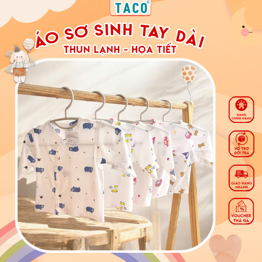 Áo Sơ Sinh Tay Dài Thun Lạnh Họa Tiết Nhí Cho Bé Trai Bé Gái | Mát – Mềm – Co Giãn - Size 2kg - 9kg Thoải Mái