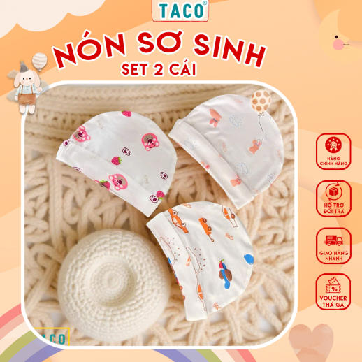 Set 2 Nón Sơ Sinh Chất Đẹp, Nhiều Họa Tiết, Vải Mịn Màng Dành Cho Bé Yêu | An Toàn, Thoáng Khí Từ Cotton