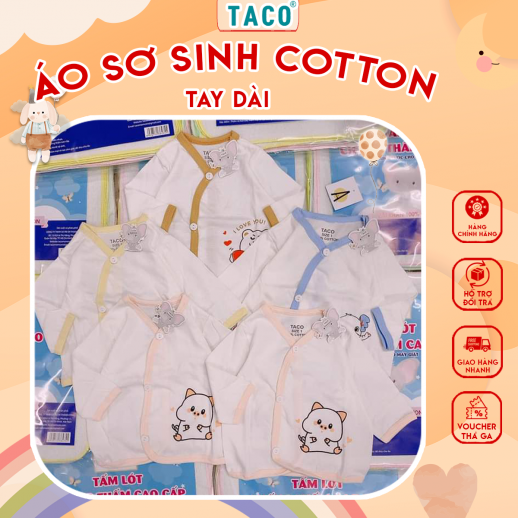 Áo Sơ Sinh Tay Dài Cotton Mềm Mát Họa Tiết Cho Bé Sơ Sinh Trai Gái 0-9m (3-9kg) An Toàn - Mẫu Đẹp