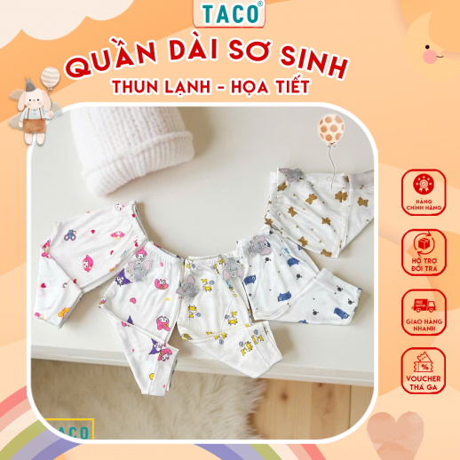 Quần Sơ Sinh Dài Thun Lạnh Họa Tiết Nhí Cho Bé Trai Bé Gái | Mát – Mềm – Co Giãn - Size 2kg-9kg Bền Đẹp