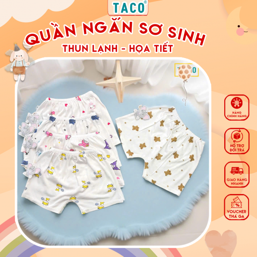 Quần Sơ Sinh Ngắn Thun Lạnh Họa Tiết Nhí Cho Bé Trai Bé Gái | Mát – Mềm – Co Giãn - Size 2kg-9kg Bền Đẹp